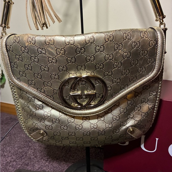 Gucci Britt Tassel Flap Bag Guccissima Metallic Gold w Tassel, dust bag and box - Picture 3 of 16